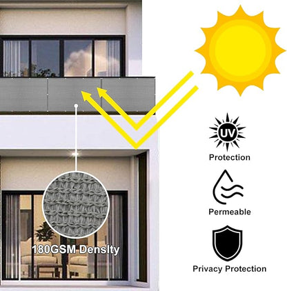 Eden's Decor Balcony Privacy Screen Grey 2'6"x 18' Cover Mesh Windscreen Weather-Resistant UV Protection for Backyard Deck, Patio, Balcony, Pool, Porch, Fence, Railing, Gardening