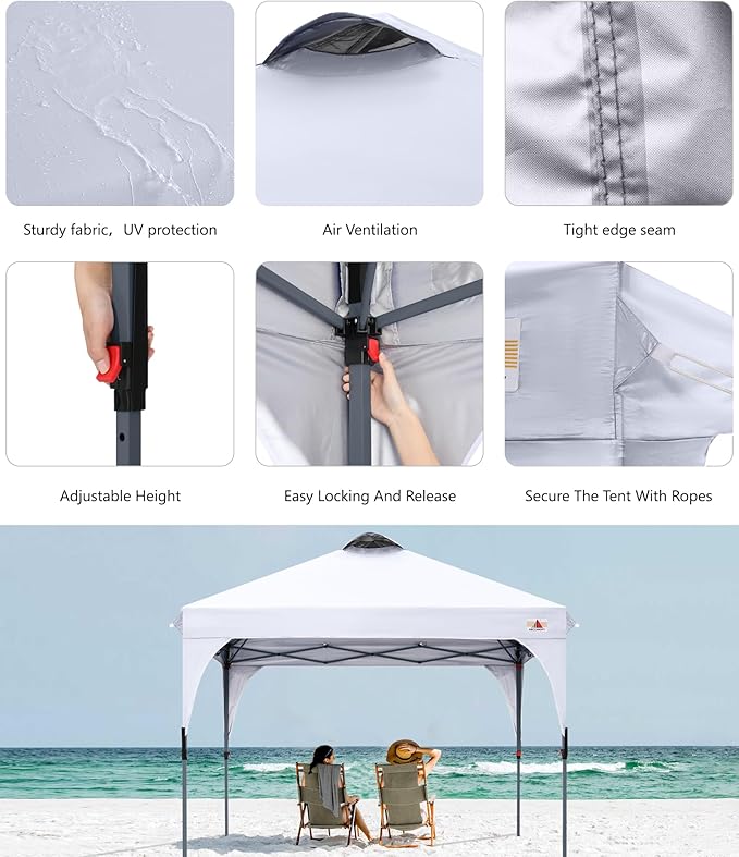 ABCCANOPY Outdoor Pop up Canopy Tent, 8x8 Instant Portable Canopy for Camping, Beach, Backyard,White
