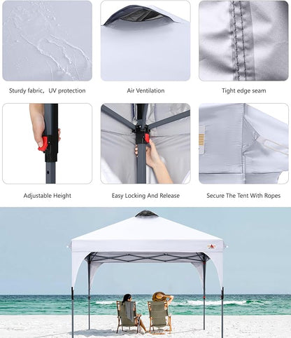 ABCCANOPY Outdoor Pop up Canopy Tent, 8x8 Instant Portable Canopy for Camping, Beach, Backyard,White