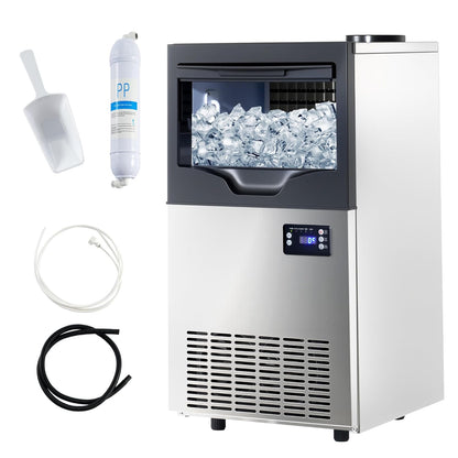 Albott Commercial Ice Maker with 2 Way Water Inlet, 150lbs/24H Freestanding ice Machine Countertop with 24lbs Storage Capacity, Self Cleaning for Home/Bar/Restaurant