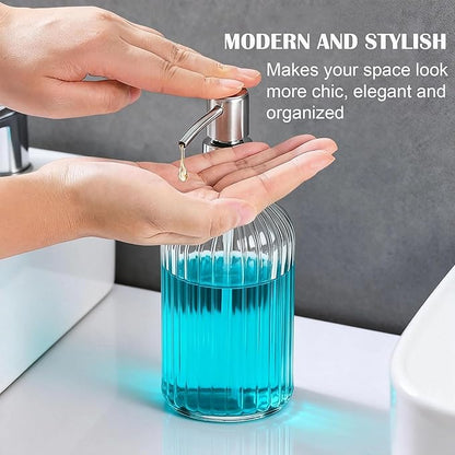 Glass Soap Dispenser Refillable: 400ml 13.5Oz Hand Soap Dispenser with Pump for Kitchen Bathroom Shower, Decorative Modern Liquid Soap Dispenser for Dish, Hand Soap, Body Wash, Lotion
