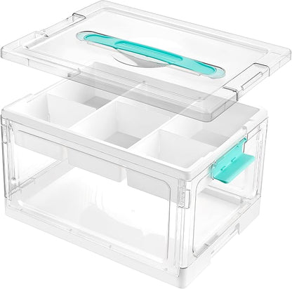 Vtopmart 24 QT Clear Plastic Craft Organizers and Storage Box with Removable Trays and Dividers,Art Supply Organizers and Storage,Ideal Containers for coloring Books,Craft Supplies,1 Pack