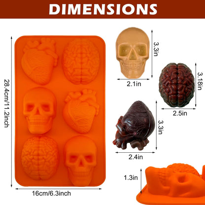 2 Pack Brain Heart Skull Cake Mold, 3D Human Organ Brain Jello Mold Halloween Silicone Molds Heart Skull Brain Chocolate Mold for Halloween Baking