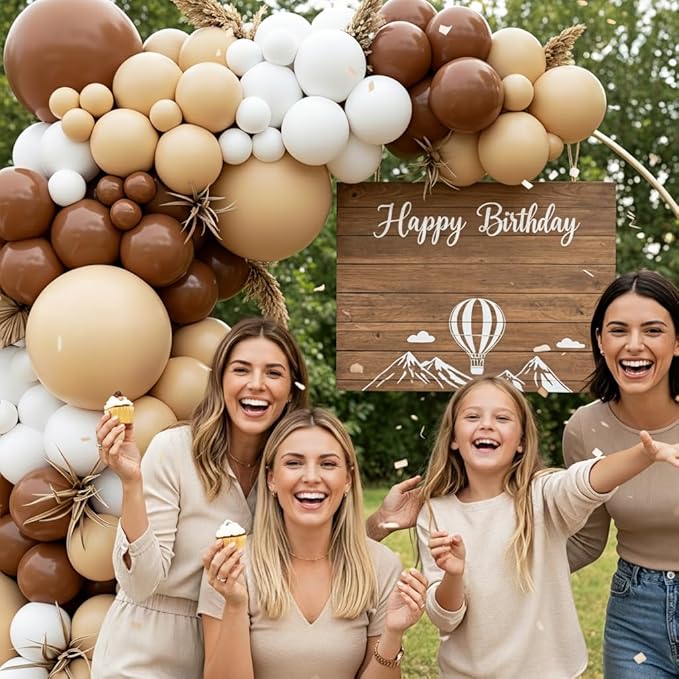 Neutral Balloon Garland Arch Kit 166Pcs, Boho Brown White Nude Balloon Arch, Different Sizes Brown Balloon for Woodland Birthday Teddy Bear Baby Shower Wedding Neutral Party Decoration