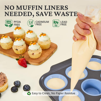 Silicone Muffin Pans for Baking with Metal Frame, Egg Bite Molds, Cupcake Pans 12 Regular Size