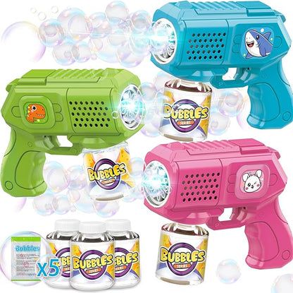 Bubble Guns with Bubble Solution- 3 Pack, Bubbles Gun, Blaster, Blower, Maker, Machine for Boys Girls, Birthday Gifts for Ages 3 4 5 6 7 8 Year Old Kid, Outdoor Toys for Toddlers, Party, Wedding