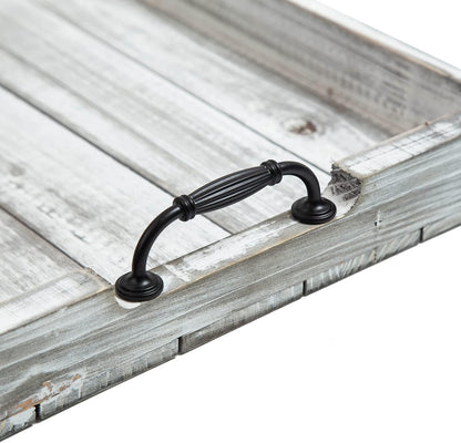 Rustic Vintage Big Wood Food Serving Trays with cutout Metal Handles(20 Inches) large Nesting Board Decorative Serving Trays Platter for Breakfast in