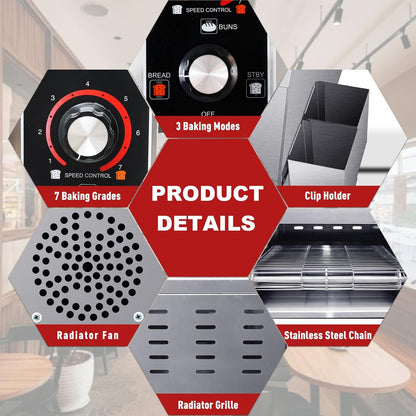 Conveyor Toaster,Commercial Toaster, Heavy Duty Restaurant 300 Slices for Bread Bun Bagel Baked Food,1.9KW