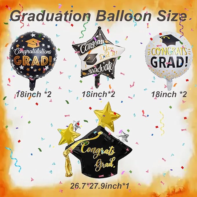 7pcs Congrats Grad Balloons Graduation Cap Balloon Grad Foil Balloon for Graduation Party Decorations