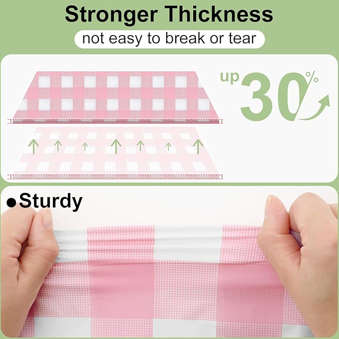 Smiry 20 Pack Pink Gingham Disposable Tablecloths - 54" x 108" Heavy Duty Plastic Table Cloth, Waterproof Buffalo Plaid Table Covers for Picnic, Banquets, Outdoor Parties
