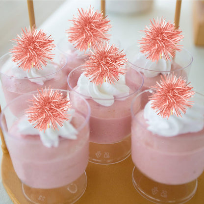 80 Pcs Firework Cupcake Topper Rose Gold Graduation Cake Decorations Foil Frill Toothpicks for Party Decoration, Cake Toppers, Picnics, Bar, Birthday