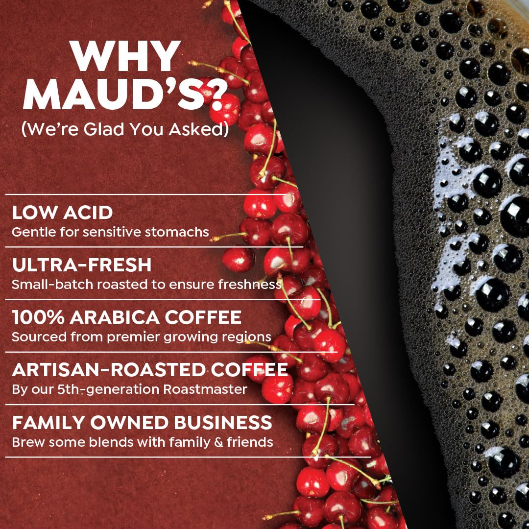 Maud's Cherry Flavored Coffee Pods, 36 ct, Medium Roast Flavored Coffee in Recyclable Single Serve Pods – 100% Arabica Beans