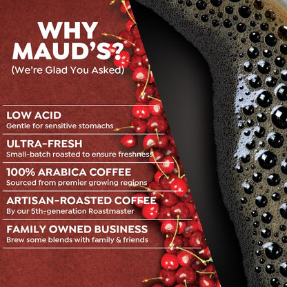 Maud's Cherry Flavored Coffee Pods, 36 ct, Medium Roast Flavored Coffee in Recyclable Single Serve Pods – 100% Arabica Beans