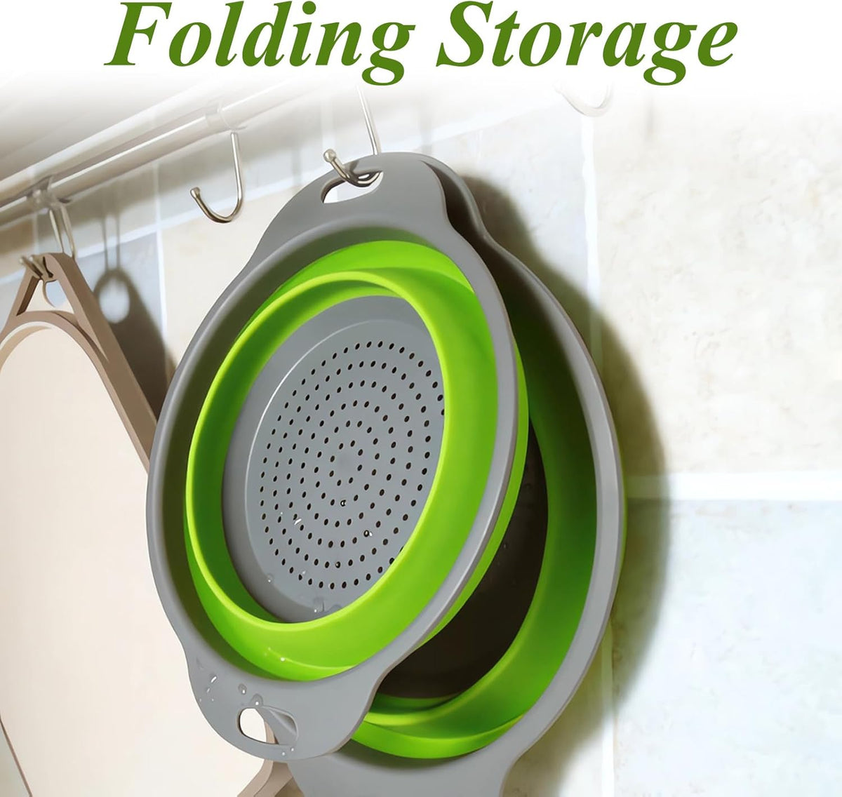 Collapsible Colander Set of 3, Space-Saving Foldable Strainer for Kitchen, 3 Sizes Food Strainer for Draining Pasta, Vegetable and Fruit, Kitchen Gadgets for Home Use and Outdoor Camping (Green)