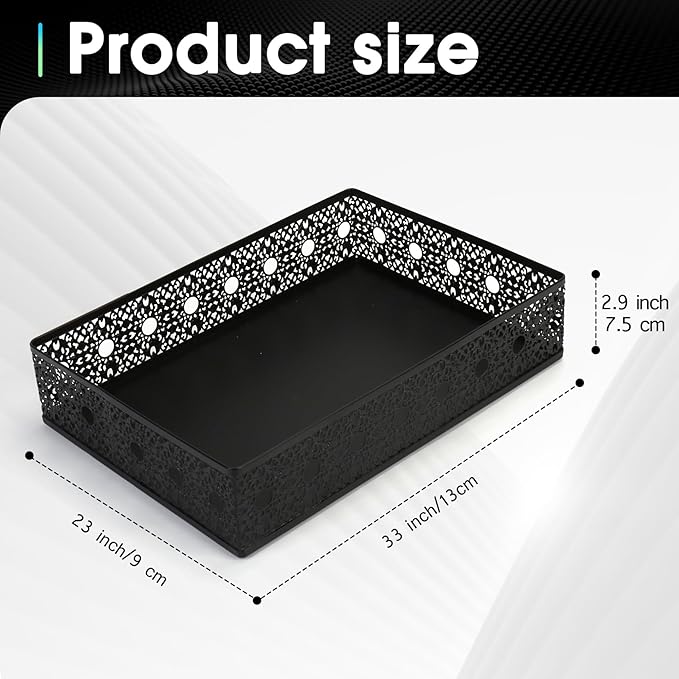 Desk Drawer Organizer, A4 Large Metal Mesh Desk Organizer Tray, Carved Hollow Floral Desk Letter Tray, Versatile Storage Basket for Office Home Supplies,13x9x3 inches (Round Holes,1 PC)