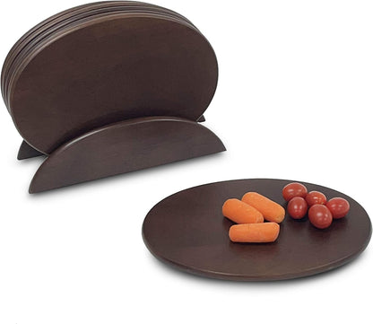 Woodard & Charles 6 Piece Wood Boards with Stand, Perfect for Serving, Sushi, Cheese, Hors D'Oeuvre, Charcuterie, Sandwiches, 7 Piece Set