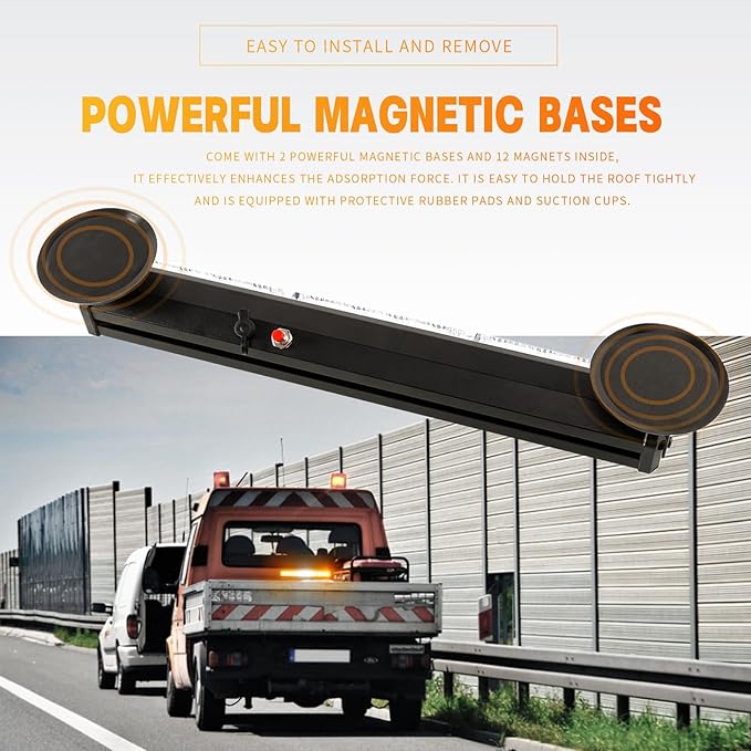 19" Red/Blue Police Emergency Strobe Lights Bar for Trucks/Vehicle/Car, Portable Mini Roof Top Plow Hazard Flash Beacon Warning Light w/Magnetic Base