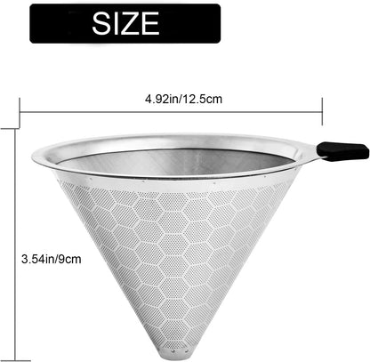 Pour Over Coffee Filter Compatible with Chemex & Hario V60 02 03, Reusable Stainless Steel Metal Cone Slow Drip Coffee Filter