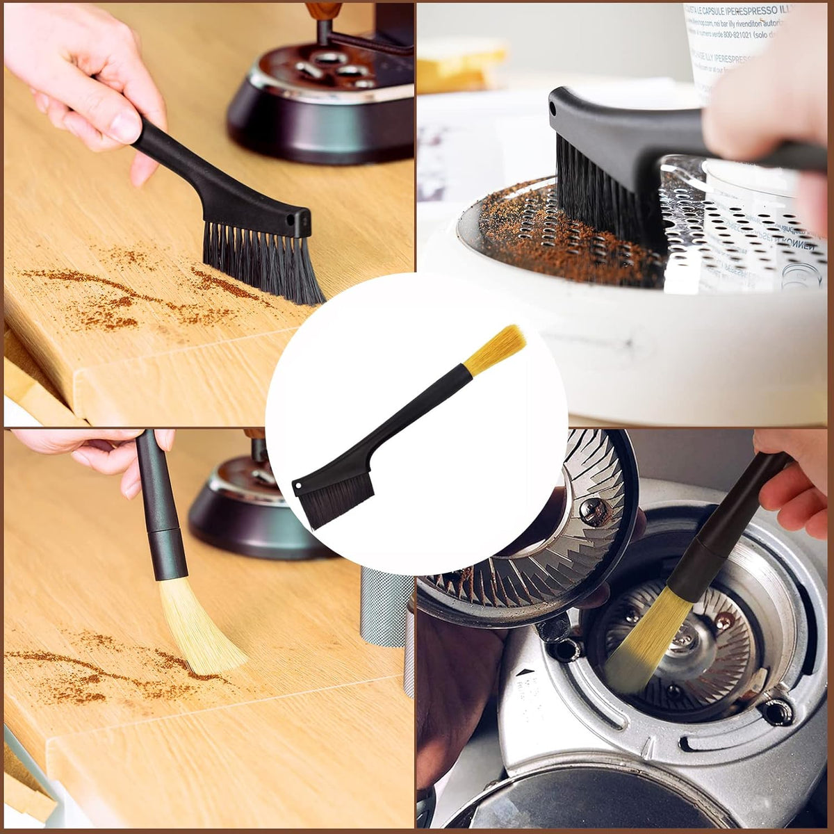 2 Pack Coffee Machine Cleaning Brush, Dual Purpose Dusting Espresso Grinder Brush, Black, Polypropylene, PET Bristles