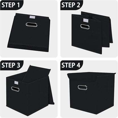 Closet Organizers Fabric Storage Bins With Lids Collapsible Cube Storage Organizer Basket With Handles,Storage Boxes for Clothes Storage,Office,Toys,3 Pack,（Black