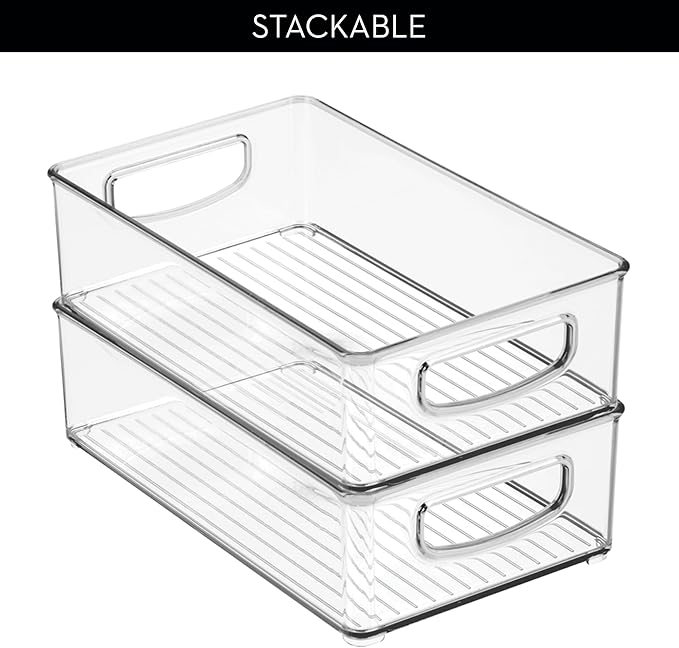 iDesign Stackable Pantry Bin with Handles for Kitchen Storage, Set of 4, Clear, Made in USA