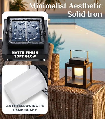 Solar Lanterns Outdoor Waterproof, Portable Outdoor Table Lamp with Handle, 3-Way Dimmable Soft Warm LED Light, Dual USB/Solar Charging Hanging Lantern for Patio BBQs, Camping, Emergency Use