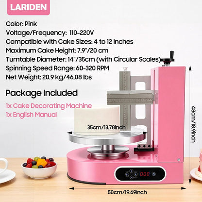 Cake Decorating Machine, Automatic Cake Cream Frosting Machine,Cake Icing Machine with Adjustable Scraper, for 4" to 12" Cake, 60-320rpm for Cake Dessert Shops, Home (Pink)