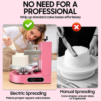 Cake Decorating Machine, Automatic Cake Cream Frosting Machine,Cake Icing Machine with Adjustable Scraper, for 4" to 12" Cake, 60-320rpm for Cake Dessert Shops, Home (Pink)