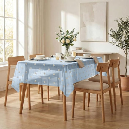 Horaldaily Blue Embroidery Daisy Spring Summer Gauze Tablecloth 52×70 Inch Rectangular, Seasonal Tulle Table Cover, Garden Party Decorations for Wedding, Party, Holiday Dining