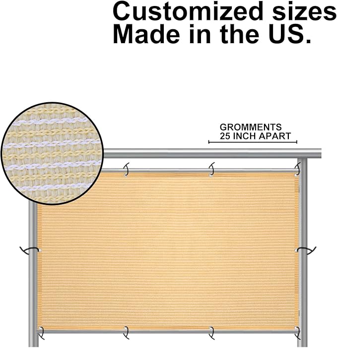 Eden's Decor Balcony Privacy Screen Beige 2'6"x 48' Cover Mesh Windscreen Weather-Resistant UV Protection for Backyard Deck, Patio, Balcony, Pool, Porch, Fence, Railing, Gardening