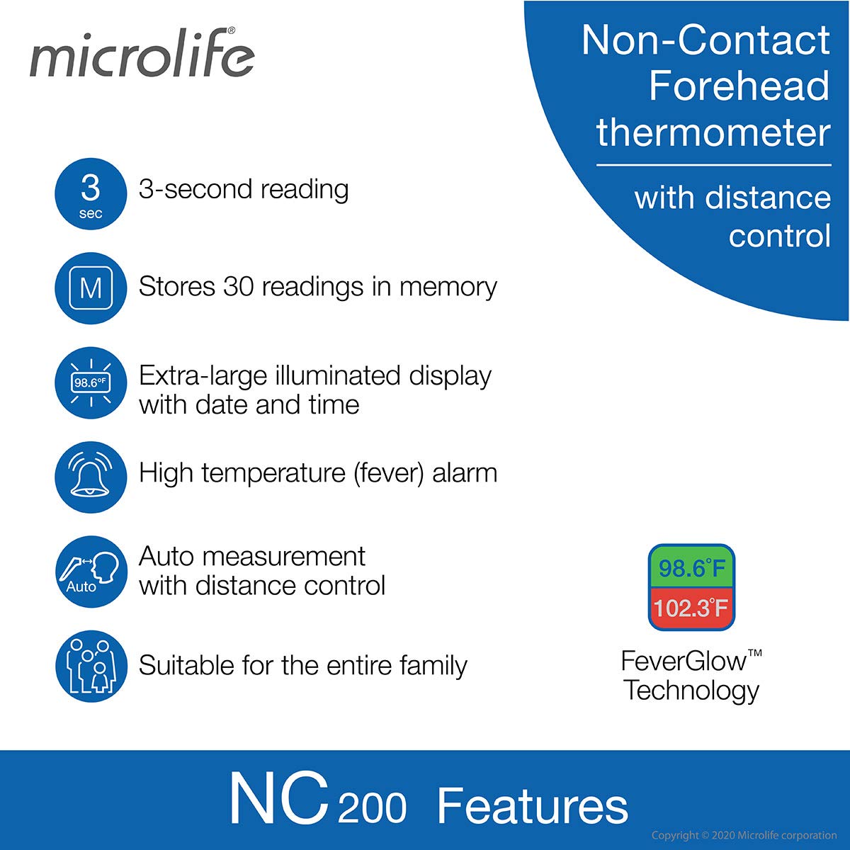 Microlife Non-Contact Forehead Thermometer, Digital Infrared No-Touch Thermometer (for Adults, Kids & Baby), Large Backlit LCD Screen, Fever Alarm