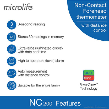 Microlife Non-Contact Forehead Thermometer, Digital Infrared No-Touch Thermometer (for Adults, Kids & Baby), Large Backlit LCD Screen, Fever Alarm