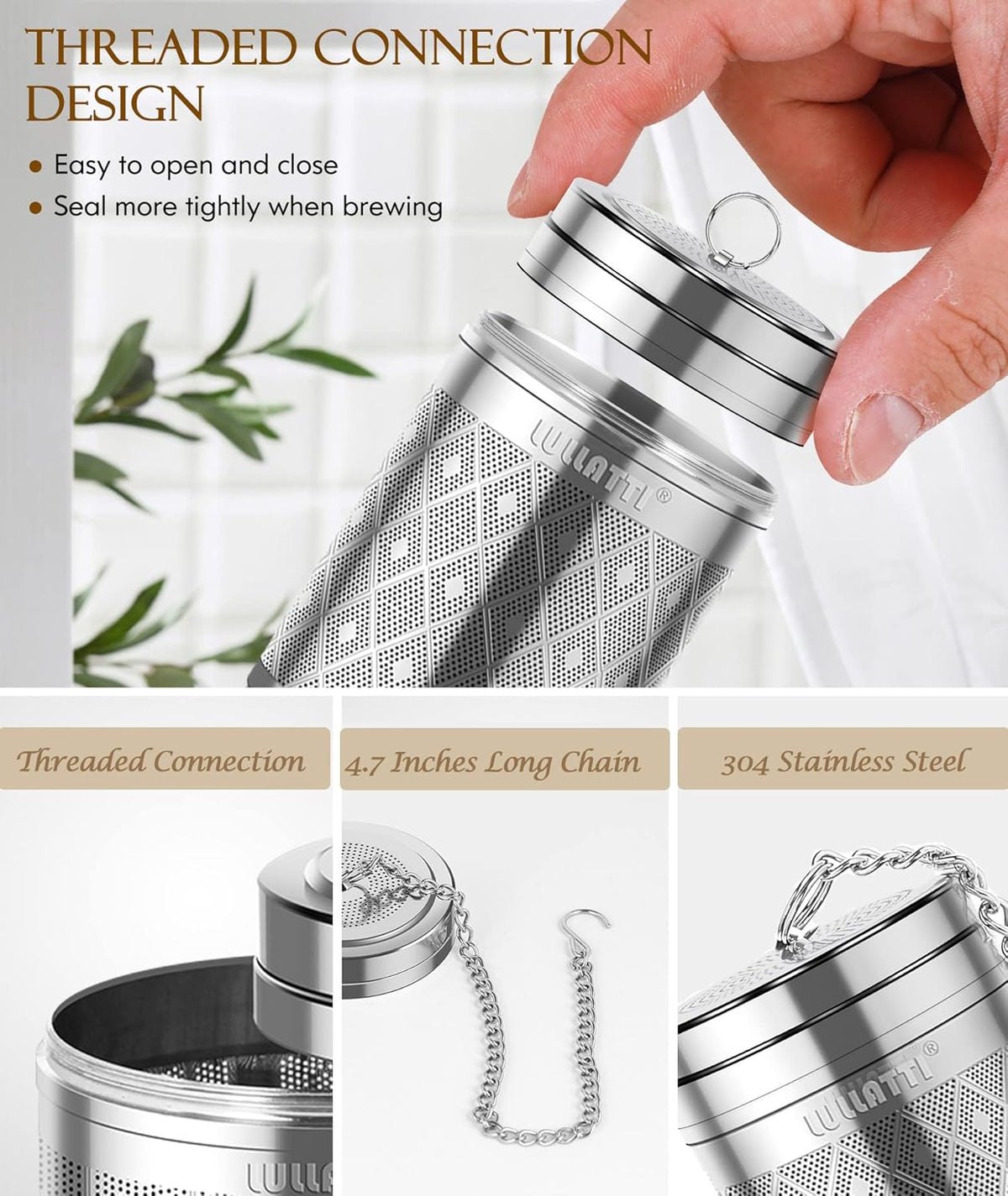 Tea Infuser (1 Pack), Extra Fine Mesh Loose Leaf Tea Steeper with Diamond Pattern & Extended Long Chain