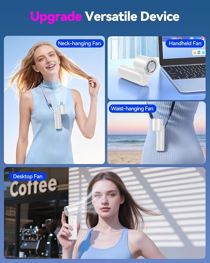 DRORION Portable Mini Fan with Ice Cooling Function, 199 Speed Adjustable Handheld Fan, Rechargeable Personal Fan with Digital Display, Quiet Desk Fan for Travel, Office, Outdoor, Summer,White