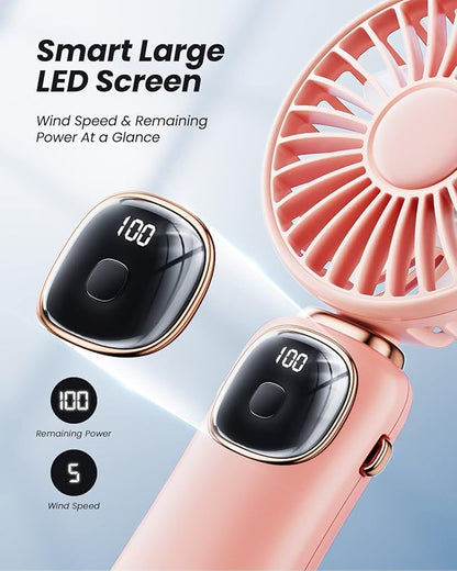 coldSky Portable Handheld Fan, 4000mAh Battery Operated with LED Display, Handheld/Neck/Desk 3 in 1 Personal Small Fan, 90° Foldable Desk Fan with Base, 5 Speed Lash Makeup Fan for Women