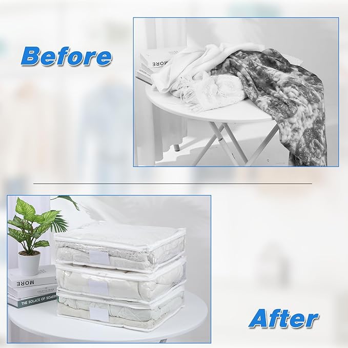 8 Pcs Clear Plastic Storage Bags with Zipper, 16 x 14 x 4 Inch Pvc Sweater Sheet Organizer Waterproof Zippered Clothing Storage Bags for Clothes, Linen, Pillow, Sheets, Blankets