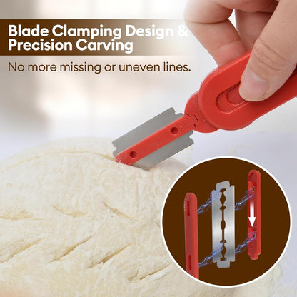 MOJOHAND Bread lame for Dough, Magnetic & Reusable Bread Lame Dough Scoring Tool, Anti-Slip Handle with Long Retractable Razor blades, Sourdough Scoring tool for Bread Making(Red)