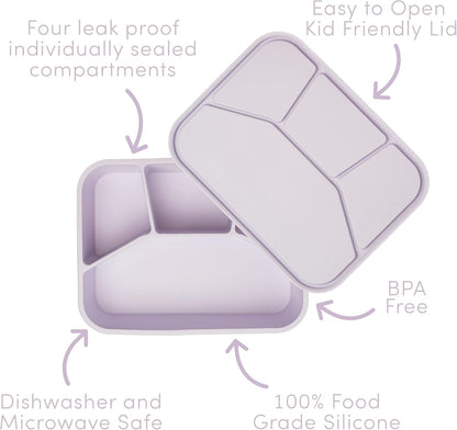 Ullabelle Leak Proof Bento Box Food-Grade Silicone Bento, BPA, Phthalate, Lead, & PVC Free - Lunch Box for Daycare, Kids, & Adults - Leak Resistant Sets With Lids Snack Box Container (Periwinkle 4)