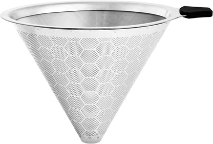 Pour Over Coffee Filter Compatible with Chemex & Hario V60 02 03, Reusable Stainless Steel Metal Cone Slow Drip Coffee Filter
