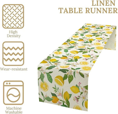 Yellow Lemon Table Runner,Spring Floral Summer Fruits Print Table Decoration for Farmhouse Kitchen Dinner Dining Table Holiday Party Home Decor 13x108in