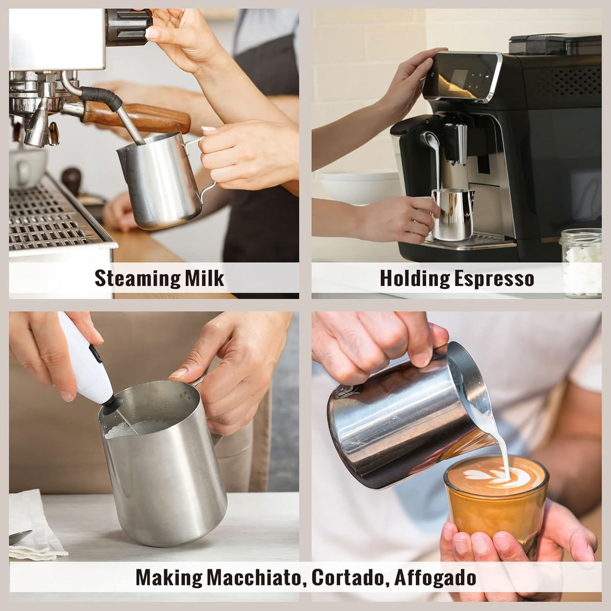 Hulisen Milk Frothing Pitcher, 6.8oz/200ml Stainless Steel Milk Frother Cup, Small Steaming Pitcher for Espresso Machine, Latte Art Pour Cup
