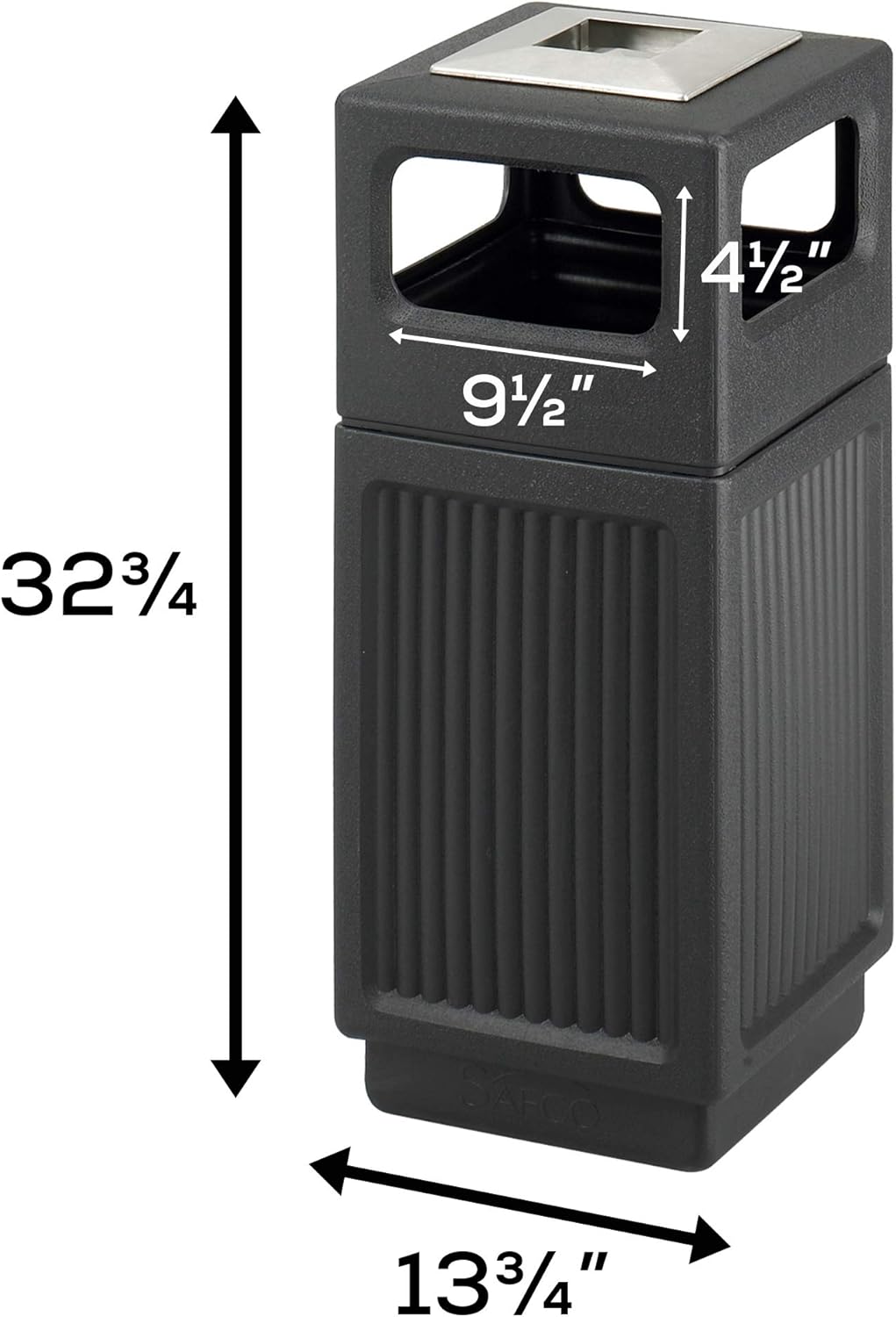 Safco Canmeleon Trash Can, 30 Gallons, Indoor and Outdoor Use, Durable & Weather-Resistant Commercial Garbage Can with Ashtray, Black