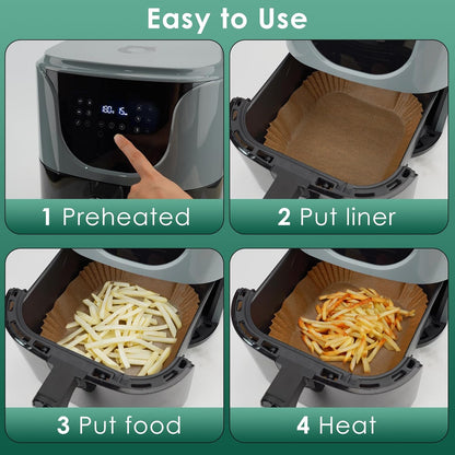 300 Pcs Air Fryer Paper Liners, 8" Square Air Fryer Liners Disposable, Heavy-duty Parchment Paper for 5-8 qt Airfryer Basket, Non-Stick & Grease Proof Baking Liner for Oven Pan