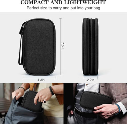 FYY Travel Cable Organizer Pouch Electronic Accessories Carry Case Portable Waterproof Double Layers All-in-One Storage Bag for Cord, Charger, Phone, Earphone Black