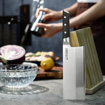 Kitory 7" Lightweight Meat Cleaver, Chinese Chef Knife for Slicing & Chopping (No Bones)- German High Carbon Steel - Ergonomic Pakkawood Handle
