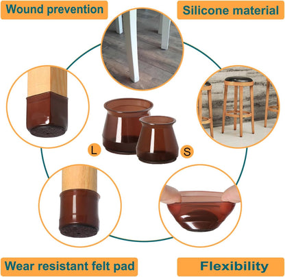 32 Pcs Silicone Chair Leg Floor Protectors for Hardwood Floors, Brown Felt Bottom Chair Leg Covers, Free Moving Table Leg Covers, Stool Leg Protectors Caps（Large fit : 1.3'' - 2''）