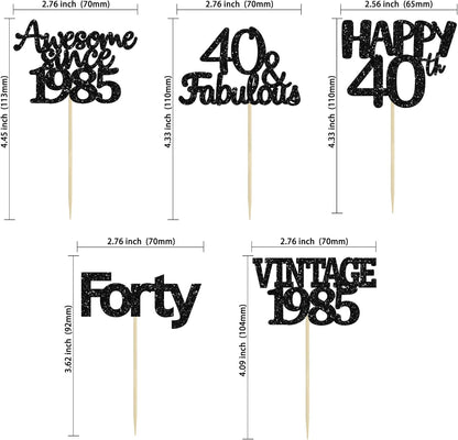 Gyufise 30Pcs Black Glitter Vintage 1985 Cupcake Toppers Awesome Since 1985 Cake Decorations Cheers to 40 Fabulous Forty Cupcake Picks 40th Birthday Wedding Anniversary Party Cake Decorations Supplies