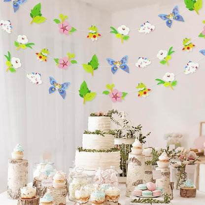 2PCS Flower Butterfly Banner, Floral Butterflies Party Decorations, Reusable Paper Fairy Wildflower Garland for Birthday Baby Shower Wedding Backdrop Tea Party Supplies Home Decor