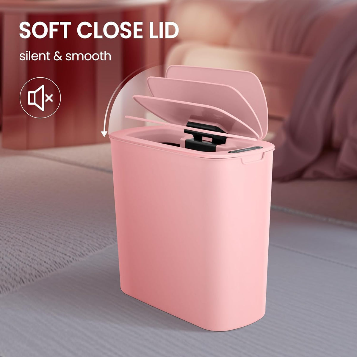 Cesun Automatic Motion Sensor Bathroom Trash Can with Lid, 2.6 Gallon Touchless Trash Bin, Smart Plastic Slim Garbage Can Small Wastebasket for Toilet, Office, rv, Bedroom, Living Room, Pink