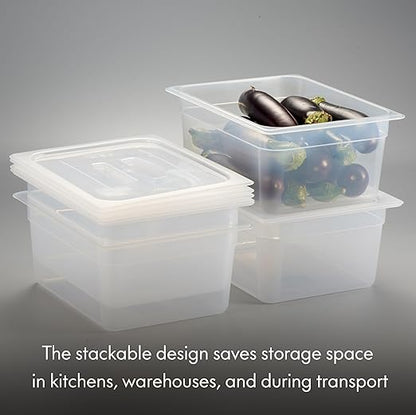 CURTA 4-Pack 1/2 Size 6" Deep Food Pan with Handled Lid – NSF Commercial-Grade Translucent Polypropylene, Stackable Freezer-Safe Storage for Restaurants, Catering & Buffets